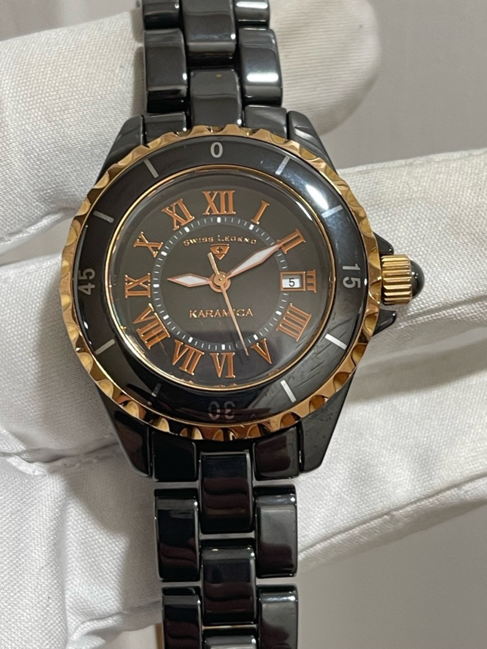 Swiss Legend Karamica Women's Black Ceramic Watch Mother of Pearl Dial Quartz